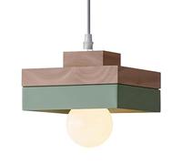 WOTTES Lampada a sospensione Legno Quadrato Plafoniera Retrò E27 Lampadario Vintage Illuminazione interni Paralume Metallo Lampada Moderna Industriale per soggiorno Camera da letto Cucina