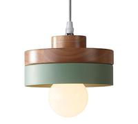 WOTTES Lampada a sospensione Legno Rotonda Plafoniera Retrò E27 Lampadario Vintage Illuminazione interni Paralume Metallo Lampada Moderna Industriale per soggiorno Camera da letto Cucina