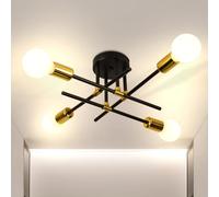 WOTTES Lampada da soffitto moderna in metallo industriale, lampada da soffitto Sputnik con base E27 per soggiorno, cucina, camera da letto e corridoio. (4 luci colore nero + oro)