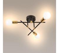 WOTTES Lampada da soffitto moderna in metallo industriale, lampada da soffitto Sputnik con base E27 per soggiorno, cucina, camera da letto e corridoio. (3 luci colore nero + oro)