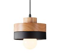 WOTTES Lampada sospensione Legno orbicolare Plafoniera retrò Vintage E27 Luci di illuminazione interni Lampadario Paralume Metallo moderna industriale Art per soggiorno Camera da letto Cucina (Nero)