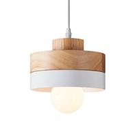 WOTTES Lampada sospensione Legno orbicolare Plafoniera retrò Vintage E27 Luci di illuminazione interni Lampadario Paralume Metallo moderna industriale Art per soggiorno Camera da letto Cucina (bianco)