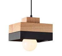 WOTTES Lampada sospensione Legno quadrato Plafoniera retrò Vintage E27 Luci di illuminazione interni Lampadario Paralume Metallo moderna industriale Art per soggiorno Camera da letto Cucina (Nero)