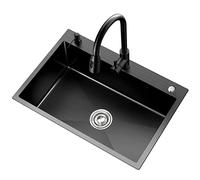 WOTZOV Kitchen Sinkblack Nano Lavello da cucina multifunzionale in acciaio inossidabile 304 Lavello da bar a vasca singola con rubinetto e gruppo di drenaggio Montaggio superiore o sotto il montaggio
