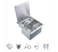 WOTZOV Lavello per camper con coperchio, lavello da cucina con rubinetto combinato in acciaio inox lavello da cucina a vasca singola peccato per cucina, colore 30 x 39 cm