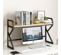 WOTZOV Libreria da scrivania per computer, libreria multiuso da banco, moderno espositore portaoggetti con pannello forato, scaffale organizer da scrivania in metallo a 2 livell