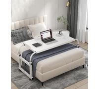WOTZOV Mobile sopra il letto King Queen Laptop Lungo sopra il letto Tavolo Regolabile in Altezza con Ruote Vassoio per Cibo Scrivania Tavolo Medico Rotolante Sopra il Letto Como，White
