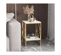 WOTZOV Tavolino da caffè, tavolino da tè, tavolino laterale a 2 livelli con spazio di archiviazione aperto, supporto laterale stretto per camera da letto, soggiorno, divano, mod,Gold+white