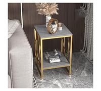 WOTZOV Tavolino da caffè, tavolino da tè, tavolino laterale a 2 livelli con spazio di archiviazione aperto, supporto laterale stretto per camera da letto, soggiorno, divano, mod,Gold+gray
