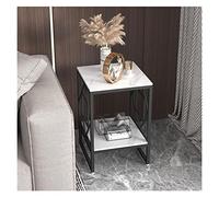 WOTZOV Tavolino da caffè, tavolino da tè, tavolino laterale a 2 livelli con spazio di archiviazione aperto, supporto laterale stretto per camera da letto, soggiorno, divano, mod,Black+white
