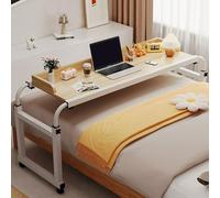 WOTZOV Tavolino sopraletto regolabile con ruote, tavolo da letto portatile, tavolo da computer con ruote, tavolo mobile per laptop e scrittura per soggiorno, nero, 140 cm，Walnut 140cm