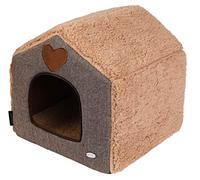 WOUAPY - Maison Cat Prestige "Britis" - Spazio di riposo realizzato con tessuto a spina di pesce e pelliccia sintetica - Design, pratico e confortevole - Taglia unica - Marrone/Beige