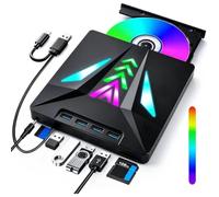 WouBopu unità CD/Dvd Esterna USB 3.0 con SD/TF, 4 Porte USB e Alimentazione | Stazione docking 9-in-1 con USB 3.0, lettore SD/TF, 4 porte USB aggiuntive e alimentazione DC; LED RGB dinamico