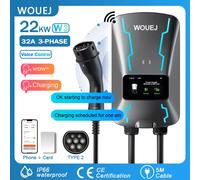 WOUEJ Stazione di ricarica EV W3 Tipo 2 22KW 32A Caricatore per veicoli elettrici trifase Wallbox APP Controllo vocale Scheda RFID Schermo LCD 22KW 32A 3Phase 5m