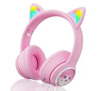 Woukksy Cuffie Bluetooth per Bambini, Nue Pieghevole 85dB Over-Ear Cuffie per Ragazza, Wireless Cuffie per Bambina con LED e Microfono per Scuola/Tablet/Telefono Cellulare/PC (Rosa)