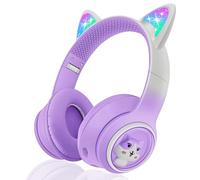 Woukksy Cuffie Bluetooth per Bambini, Nue Pieghevole 85dB Over-Ear Cuffie per Ragazza, Wireless Cuffie per Bambina con LED e Microfono per Scuola/Tablet/Telefono Cellulare/PC (Viola)
