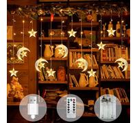 Woukksy Luci Natale 3,5M Stella Luna Tenda Luminosa Natale Esterno Interno USB/Batteria con Timer e Telecomando, 8 Modalità Luci Natalizie LED per Finestre, Feste, Tende, Balcone, Bianco Caldo