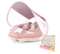 Woukksy Salvagente Neonato con Parasole, Anello da Nuoto Gonfiabile per Bambini 6-36 Mesi, Cintura Regolabile Sicurezza Doppio Airbag UPF50+, Rosa