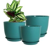 WOUSIWER Set di 3 vasi decorativi moderni in plastica con fori di drenaggio e sottovaso, per piante da appartamento, piante da interno, blu