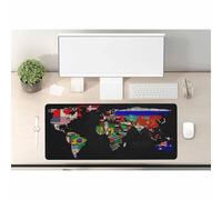 Woutay Tappetino per mouse grande, mappa del mondo con bandiera, bordi cuciti, base in gomma antiscivolo