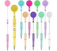 Wouueso 10 penne per perline, penne di inchiostro nere, penne fai da te, porta badge retrattile, penna a sfera, clip per insegnanti di ufficio