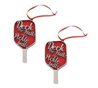 Wouueso Decorazione natalizia Pickleball Deck The Hall con Pickle Balls, pagaia rossa, accessorio per albero di Natale da appendere