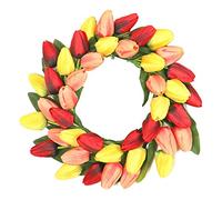 Wouueso Ghirlanda di tulipani artificiali, colorata in seta tulipani casa con foglia verde per la parete principale matrimonio A1