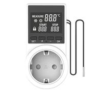 Wouueso Presa termostatica, tempo digitale di riscaldamento/raffreddamento con cavo con testa impermeabile, sonda per presa temporale LCD, spina EU
