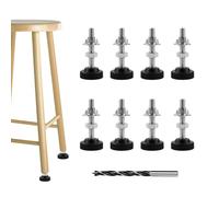 WOUYTPE 8 Pezzi Piedini per Mobili Regolabili, Piedini Pegolabili M8 x 50mm, Piedini per Mobili Domestici con Dadi a Percussione, Controdadi e Trapani per Metallo, Piedini di Livellamento