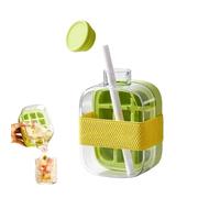 WOUYTPE Ice Cube Bottle, Stampo Ghiaccio, Stampi per Ghiaccio, per Succo, Caffè, Bevande, Bottiglia D'acqua e Stampo per Fare Il Ghiaccio 2 in 1 con Cinghia e Cannuccia (500ml, Verde)