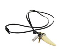 WOVEBIUS Collana da uomo chic con ciondolo a forma di dente nero lungo con ciondolo a forma di croce in pelle