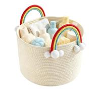 Woven Basket Cotton Rope - Cute Aesthetic Home Storage Decor Organizer | | Soft Round Fabric Storage Bin Tray Bucket For Nursery Toys Laundry Keys Makeup Desk Shelf Living Room Bedroom Counter