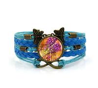 Woven Bracelets for Girls,Blue Rope Beautiful Lavender Art Flower Plant,Time Gemstone Multi-Layer Hand-Woven Glass Combination Jewelry Ladies Fashion European And American Jewelry