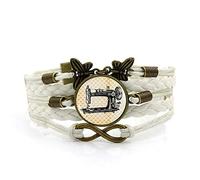 Woven Bracelets for Girls,White Rope Vintage Sewing Machine Art,Time Gemstone Multi-Layer Hand-Woven Glass Combination Jewelry Ladies Fashion European And American Jewelry