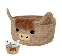 Woven Cotton Rope, Cow Cute Basket For Nursery, 22x12cm Cotton Rope Cow Space Saving | Nursery Decor Baskets Organizing For Home Living Room Bathroom Playroom Farmhouse Kids Toy Snack Blanket Book