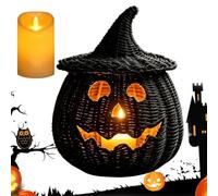 Woven Halloween PumpkinBlack Candy - Halloween Pumpkin with LED Candle