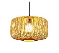 Woven Handmade Rattan Basket Shade Hanging Lamp Natural Chandelier Pendant Light for Dining Room Bedroom(14.9in)