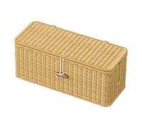 Woven Imitation Rattan Cable Box | Cord Management Lidded Storage Basket With Lock Decorative Wire Organizer For Clean Desktop And Home Organization Computer Router USB Hub Office Living Room