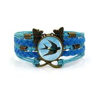 Woven Men,Blue Rope Flying Blue Swallow Animal,Time Gemstone Multi-Layer Hand-Woven Glass Combination Jewelry Ladies Fashion European And American Jewelry