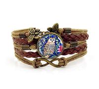 Woven Men,Brown Rope Beautiful Owl Animal,Time Gemstone Multi-Layer Hand-Woven Glass Combination Jewelry Ladies Fashion European And American Jewelry