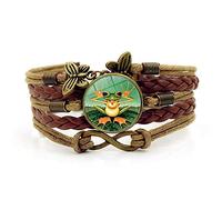 Woven Men,Brown Rope Cute Green Frog Animal,Time Gemstone Multi-Layer Hand-Woven Glass Combination Jewelry Ladies Fashion European And American Jewelry