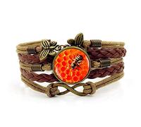 Woven Men,Brown Rope Red Honeycomb Hexagonal Geometry Art,Time Gemstone Multi-Layer Hand-Woven Glass Combination Jewelry Ladies Fashion European And American Jewelry