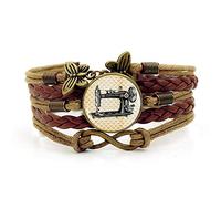Woven Men,Brown Rope Vintage Sewing Machine Art,Time Gemstone Multi-Layer Hand-Woven Glass Combination Jewelry Ladies Fashion European And American Jewelry
