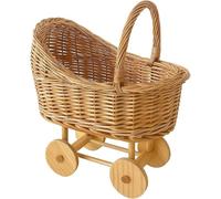 Woven Rattan Stroller Shaped Flower Basket, Vintage Wicker Carriage Basket, for Shower and Wedding Decoration, Versatile Trolley Design, for Party and Home Decor (S:12.18 * 9.82 * 7.47in)