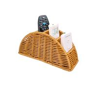 Woven Remote Control Holder - 4-Compartment Imitation Rattan Desk Organizer | Rustic TV Remote Storage Box For Home Office Studio Study Room Living Room Bedroom Coffee Table Nightstand Side Table Desk