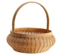 Woven Round Storage Basket with Handles, 30 x 30 x 12 cm Imitation Rattan Bowl for Fruit, Vegetables, Bread, Kitchen Counter, Pantry Organisation, Natural Brown