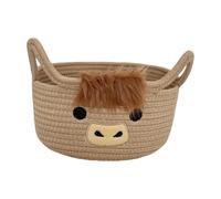 Woven Storage Basket - Cotton Rope Woven Organizer With Cow Design Space Saving Decorative Bin | Baskets For Organizing | Nursery Playroom Toy Blanket Book Holder | Farmhouse Home Storage Solution