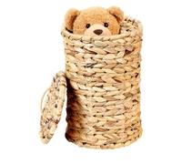 Woven Trash Can - Gourd Grass Container | Rustic Decorative Bin For Handmade Craft With Fitted Lid, Lightweight Storage Accent Natural Color For Kitchen Bedroom Bathroom Living Room Office,