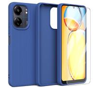 Wovsni Custodia Compatibile con Xiaomi Redmi 13C Cover con 1 Pezzo di Pellicola di Vetro,Linea Striscia Verticale Fodera in Microfibra Protettiva Silicone Liquido Sottile Morbido,Blu