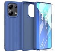 Wovsni Custodia Compatibile con Xiaomi Redmi Note 13 4G Cover con 1 Pezzo di Pellicola di Vetro,Linea Striscia Verticale Fodera in Microfibra Protettiva Silicone Liquido Sottile Morbido,Blu